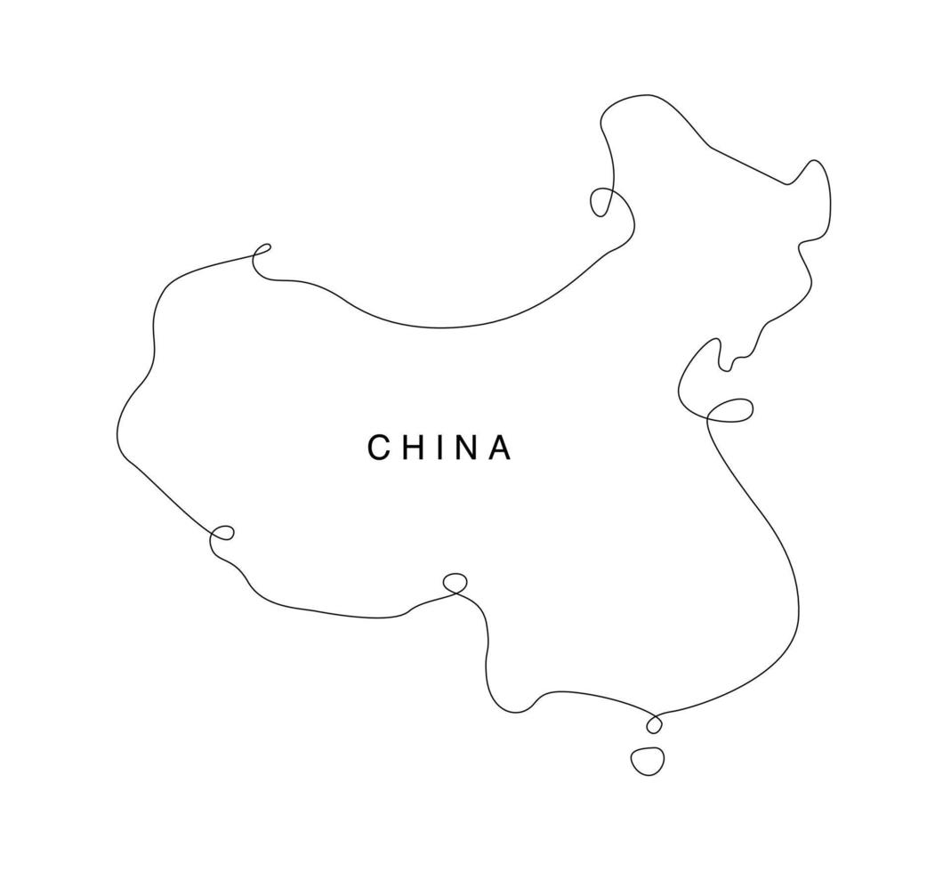 mapa da china de arte de linha. mapa do mundo leste de linha contínua. ilustração vetorial. única linha vetor