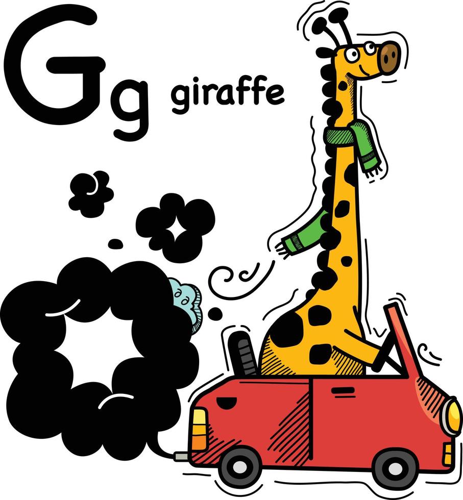 mão desenhada. letra do alfabeto g-girafa vetor