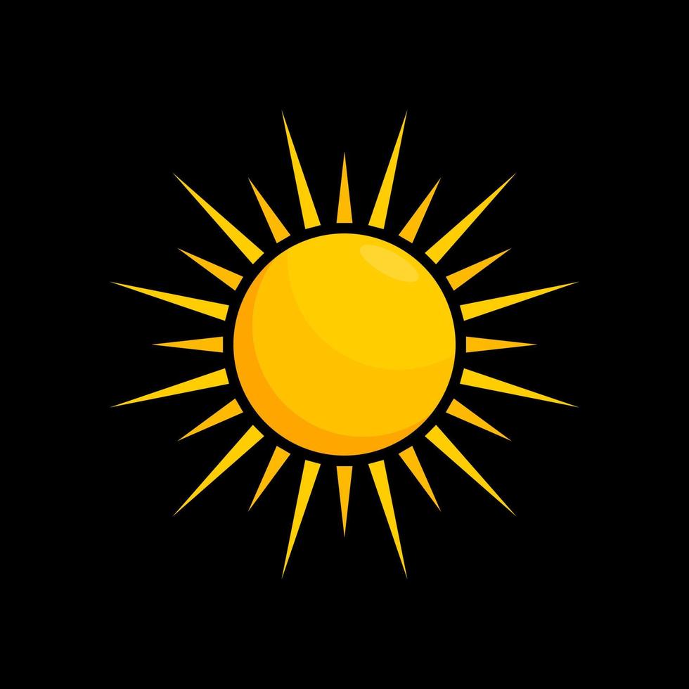 ícones do sol. ícone de sol isolado no fundo preto. ilustração de design de vetor de ícone de sol. design do logotipo do sol.
