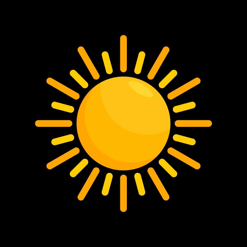 ícones do sol. ícone de sol isolado no fundo preto. ilustração de design de vetor de ícone de sol. design do logotipo do sol.