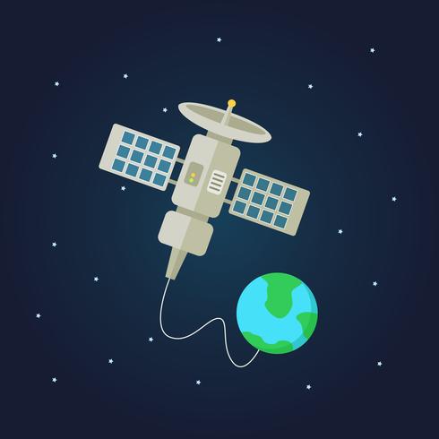 Satélite de comunicação no espaço com a terra em segundo plano vetor