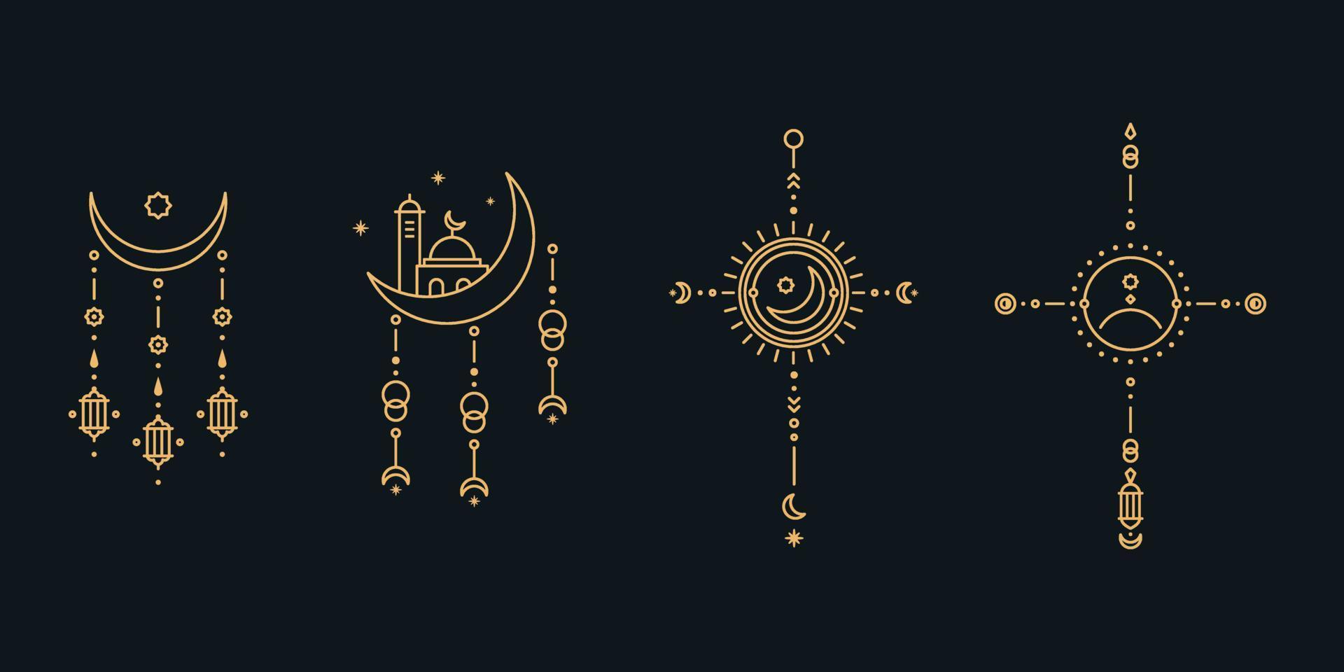 arte de linha ramadam kareem. símbolos lineares boho mínimos. elemento místico celestial. ilustração em vetor linha arte.