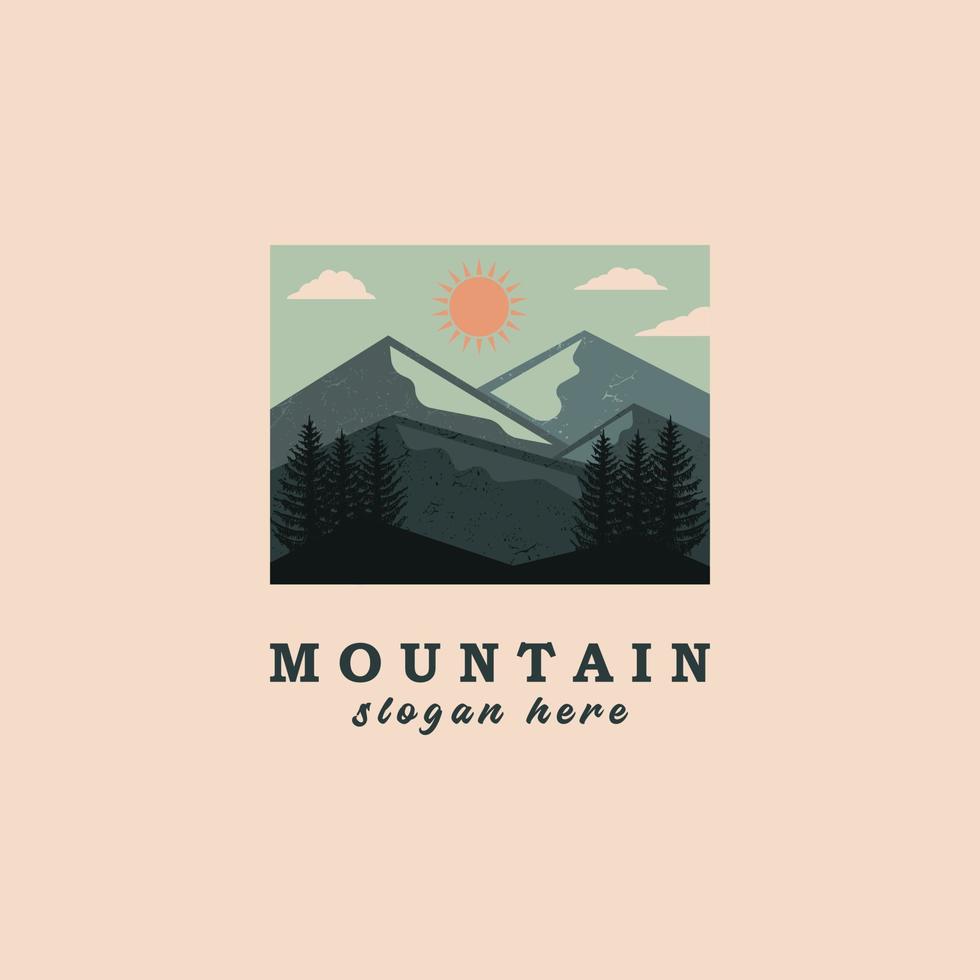 design de logotipo de paisagem de montanha, vetor premium