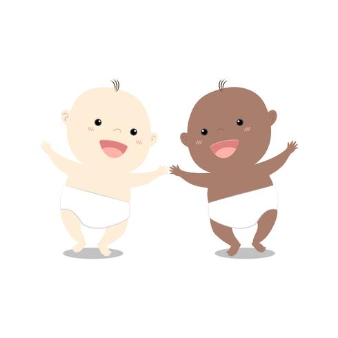 Bebê bonito dos desenhos animados dois caminhando juntos vetor