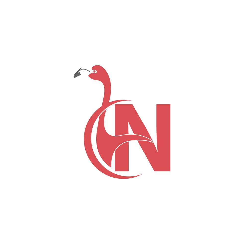 letra n com vetor de logotipo de ícone de pássaro flamingo