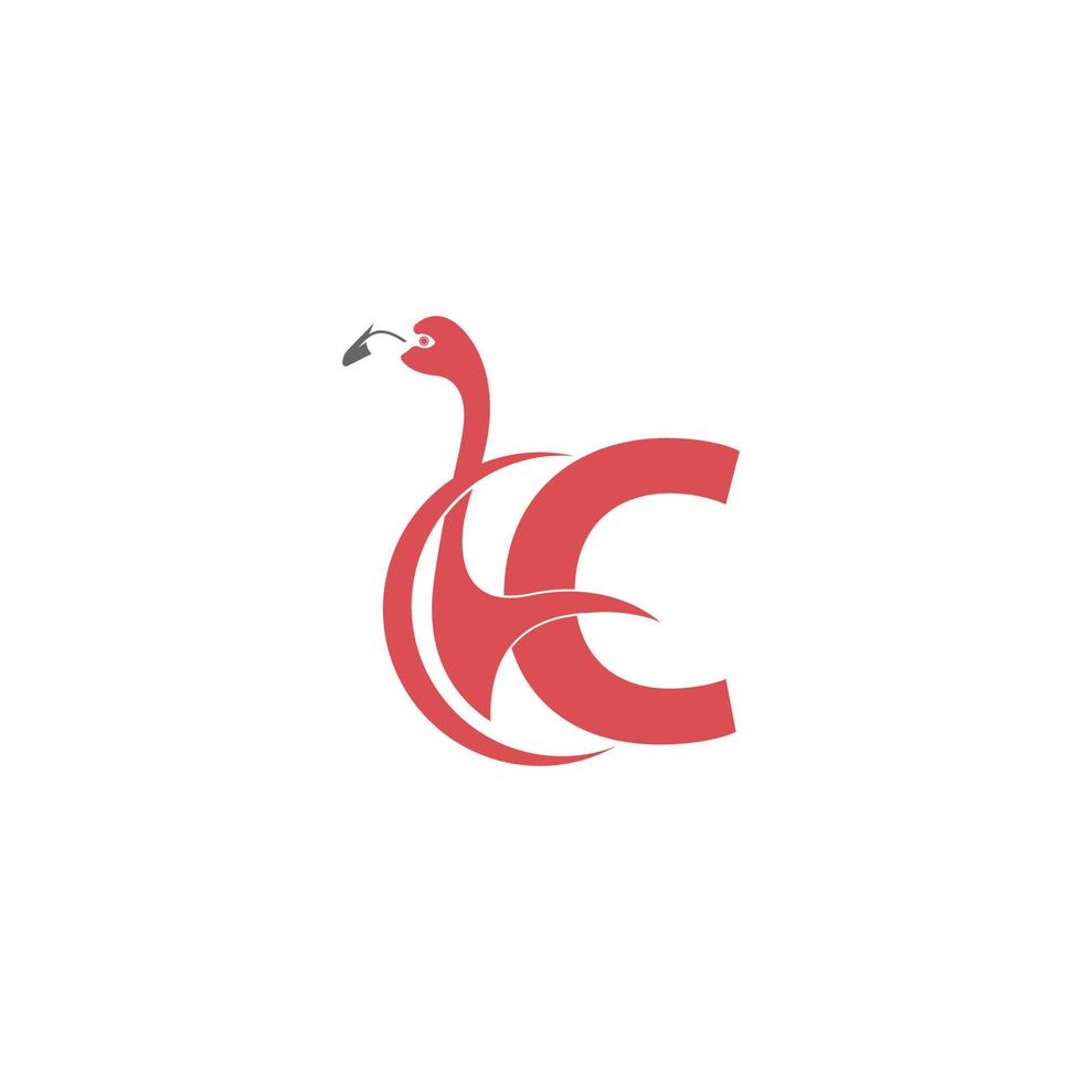 letra c com vetor de logotipo de ícone de pássaro flamingo
