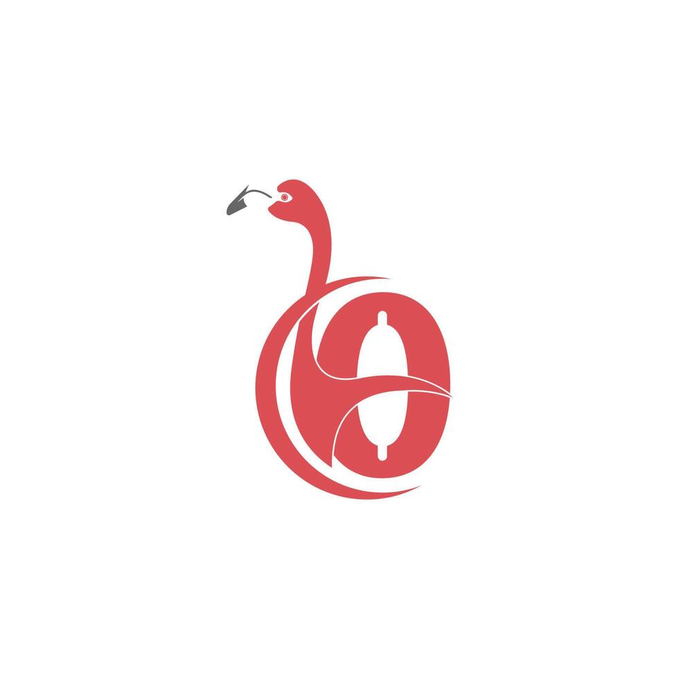 número zero com vetor de logotipo de ícone de pássaro flamingo