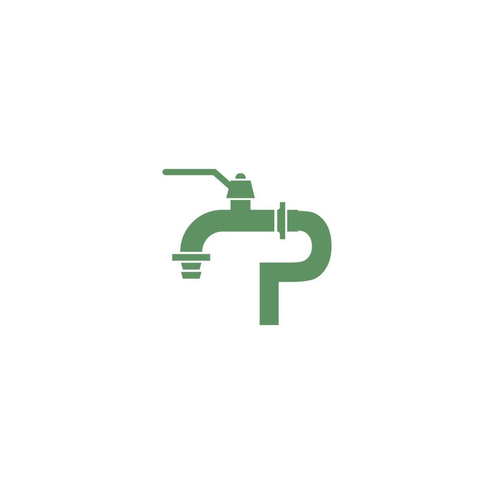 ícone de torneira com vetor de design de logotipo letra p
