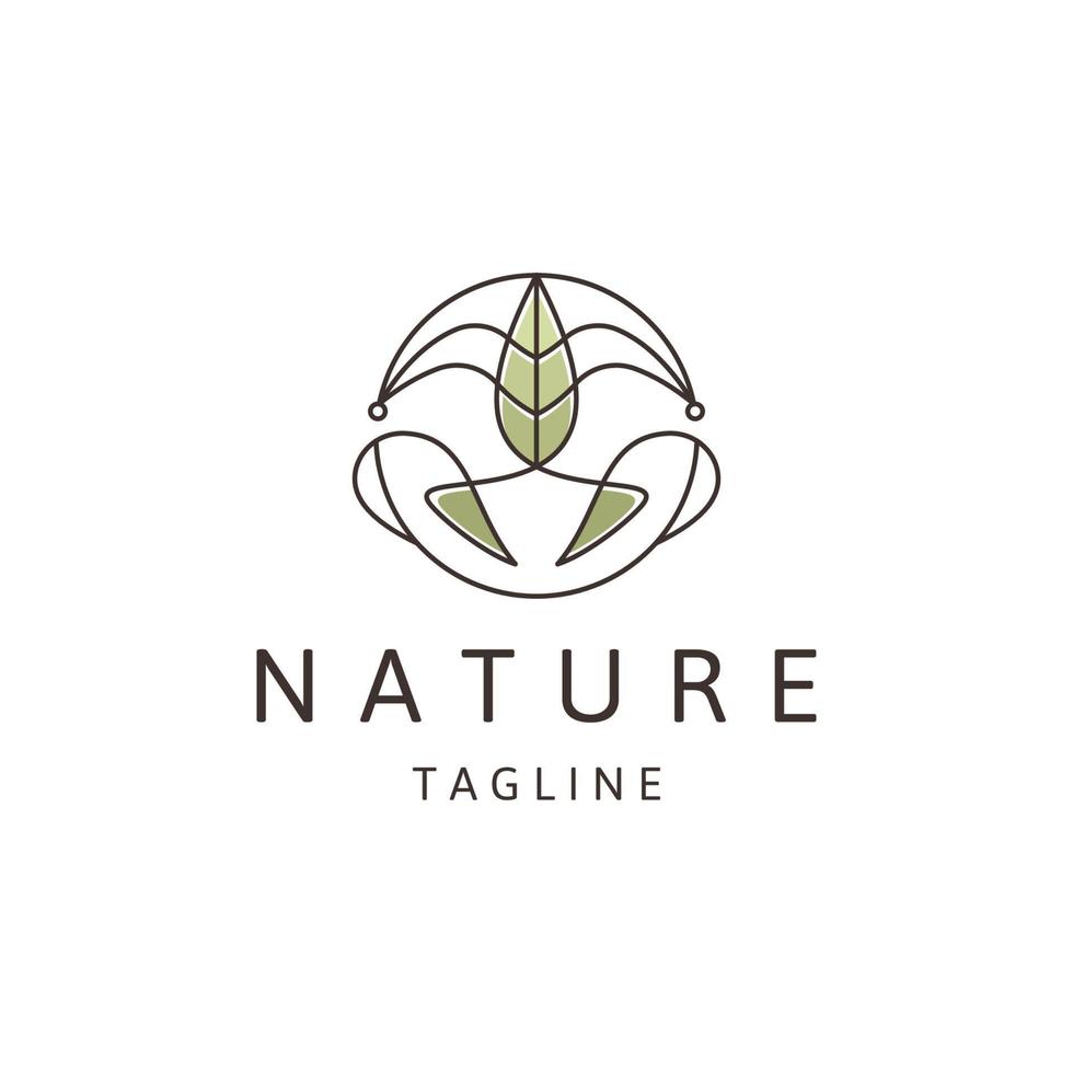 conceito de logotipo de linha de folha de natureza, modelo de vetor de design de ícone plano