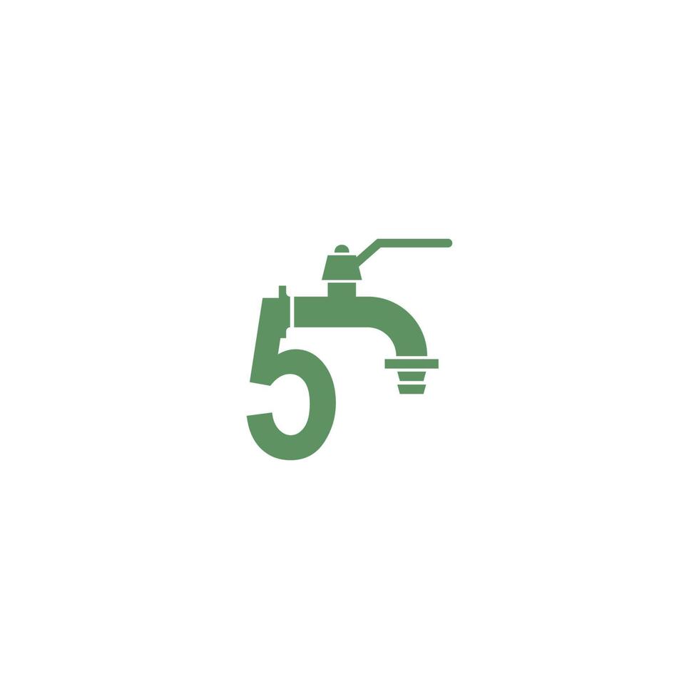 ícone de torneira com vetor de design de logotipo número 5