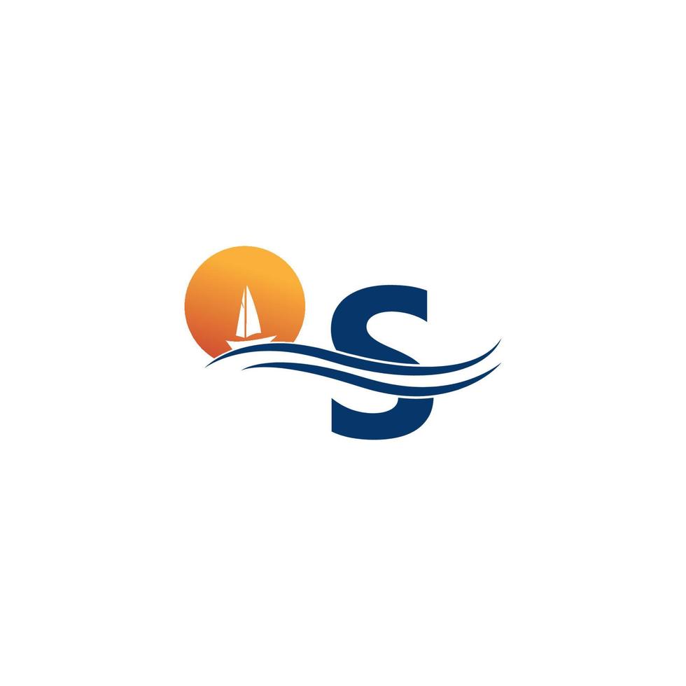 logotipo da letra s com modelo de ícone de paisagem do oceano vetor