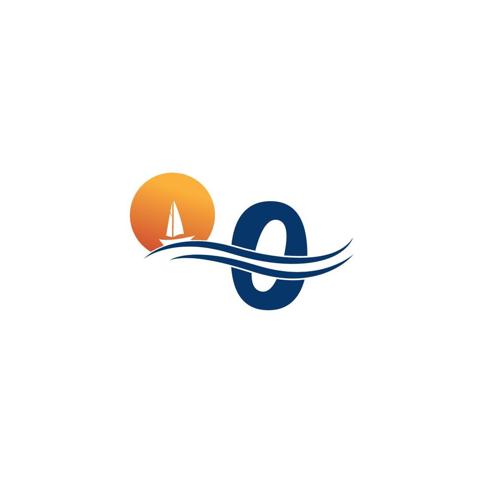 logotipo número zero com modelo de ícone de paisagem oceânica vetor