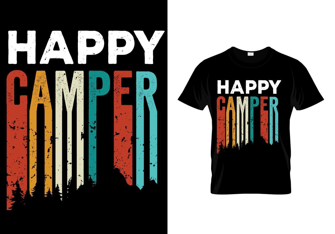 design de camiseta de acampamento feliz vetor