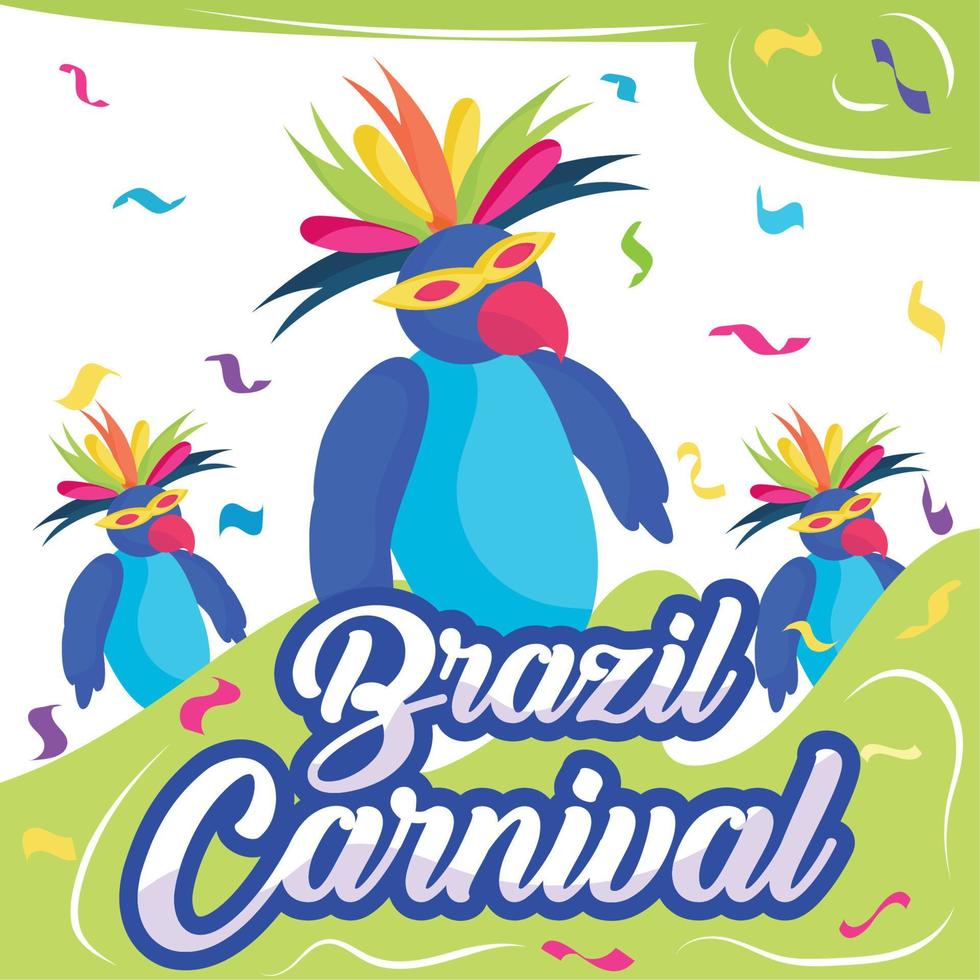 feliz grupo de pinguim com penas vetor de cartaz de carnaval brasileiro