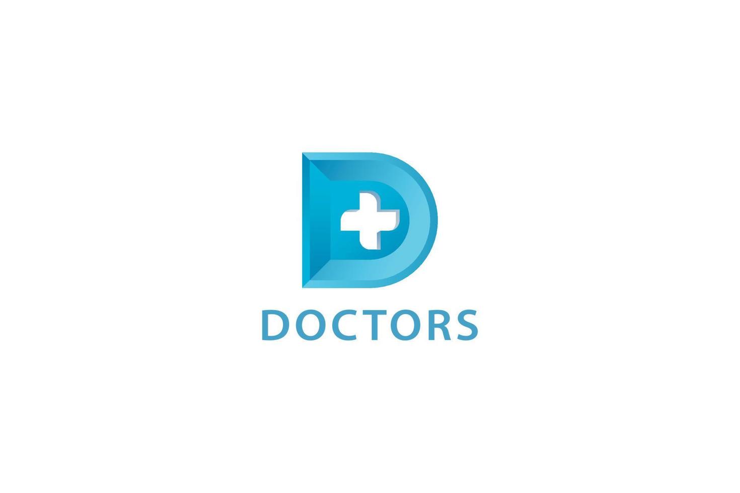 letra d logotipo de médicos de cor azul 3d criativo vetor
