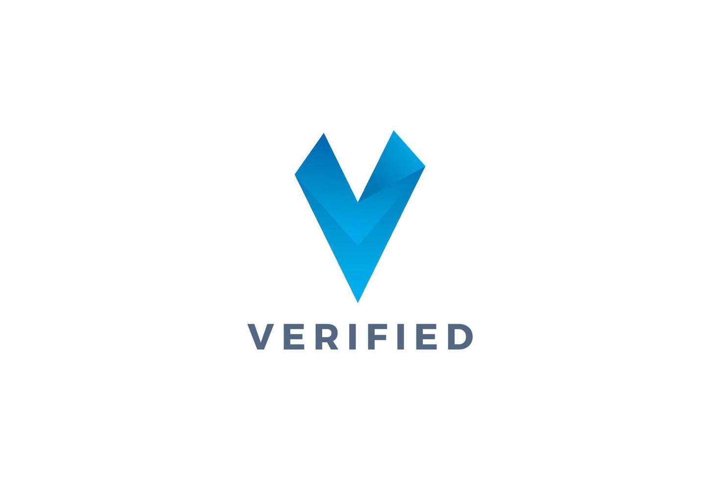 letra v 3d cor azul forma de diamante logotipo verificado tecnológico vetor