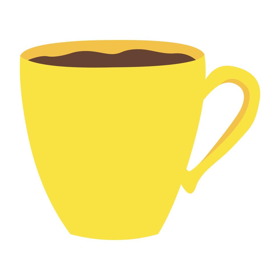 xícara amarela plana de vetor com ilustração isolada de café