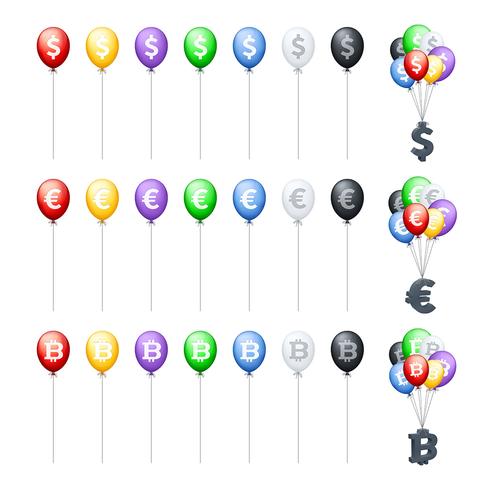 Balões coloridos com moedas vetor
