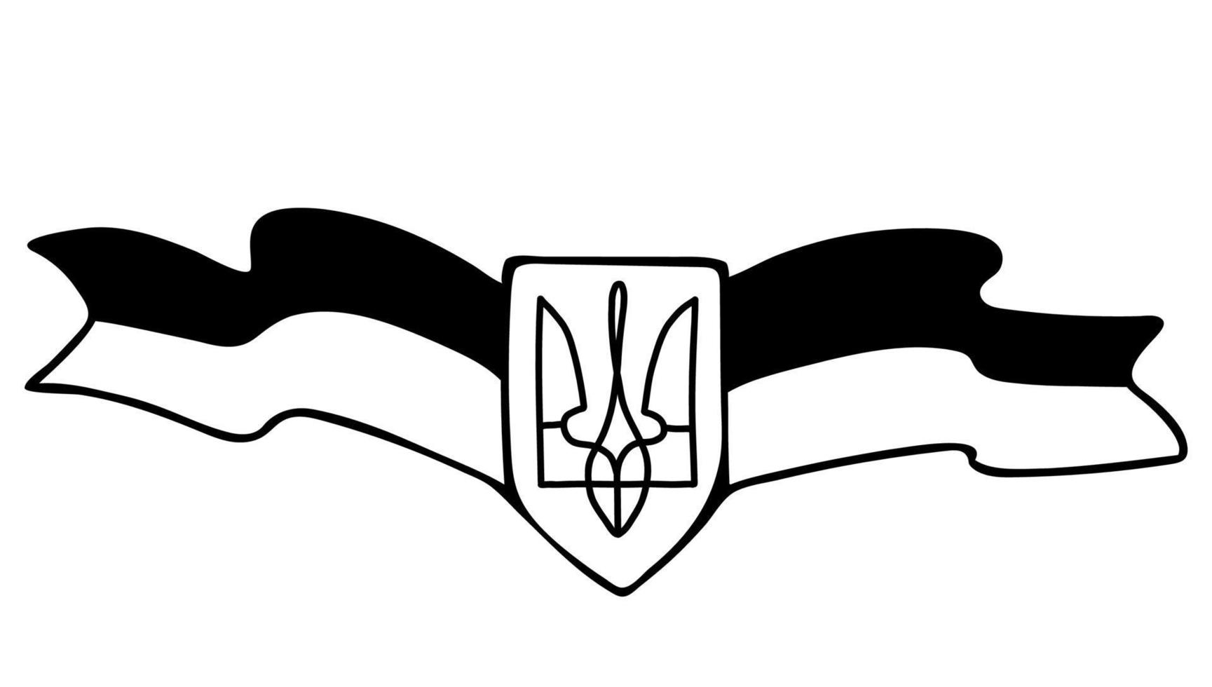 símbolo ucraniano. brasão de armas do país é tridente e bandeira. ilustração vetorial. doodle linear desenhado à mão. para design e decoração de temas ucranianos vetor