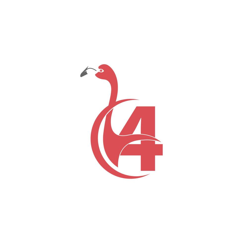 número 4 com vetor de logotipo de ícone de pássaro flamingo