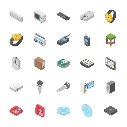 Isometric Set Of Electronic e outros ícones de objetos vetor