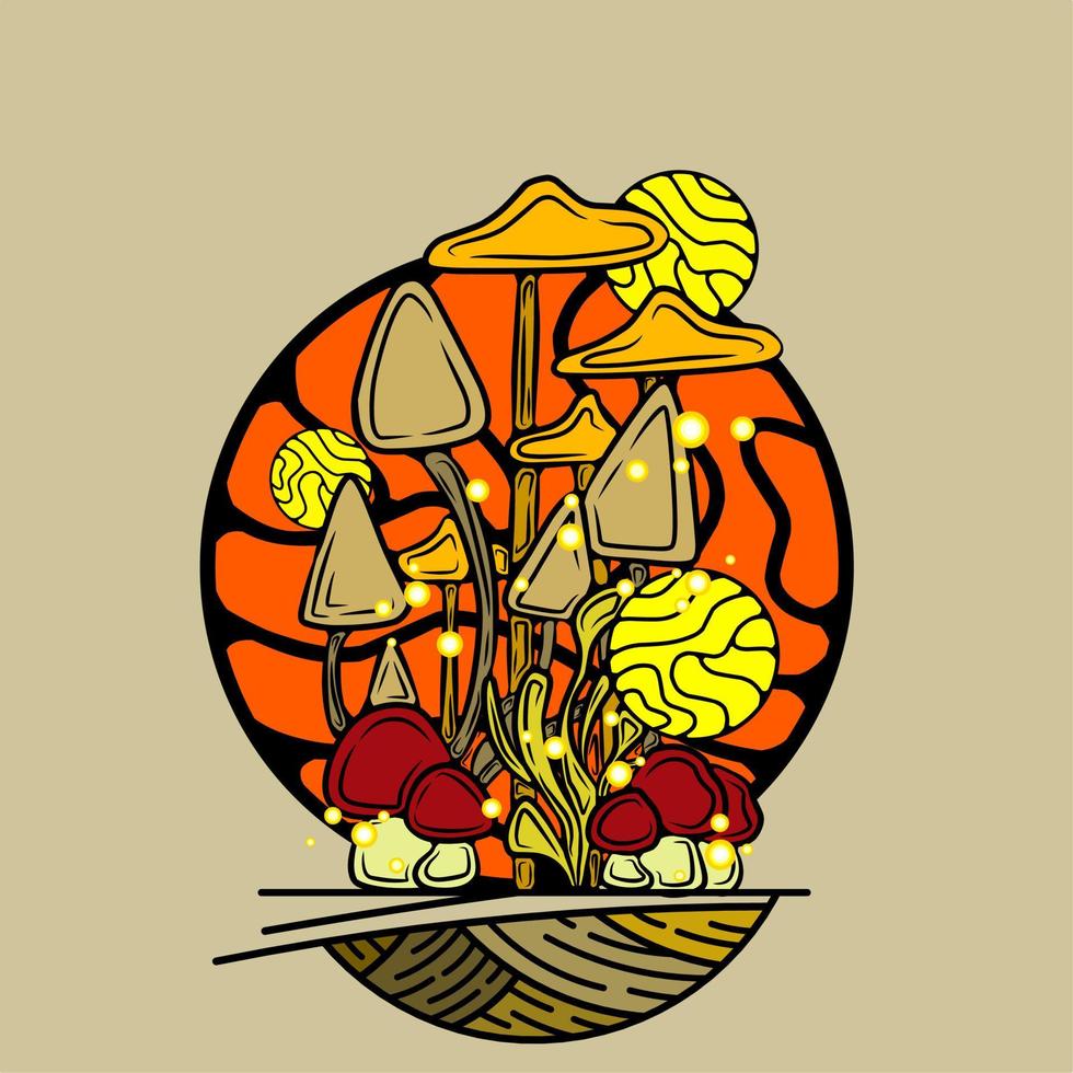 ilustração de design de vetor de cogumelo vintage estética