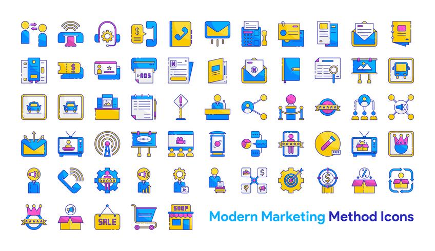 Conjunto de ícones de método de marketing moderno vetor