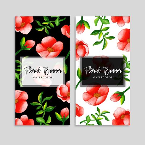 Conjunto de Banner Floral em Aquarela vetor