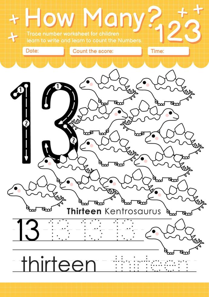 modelo de rastreamento de números contando o dinossauro número treze vetor