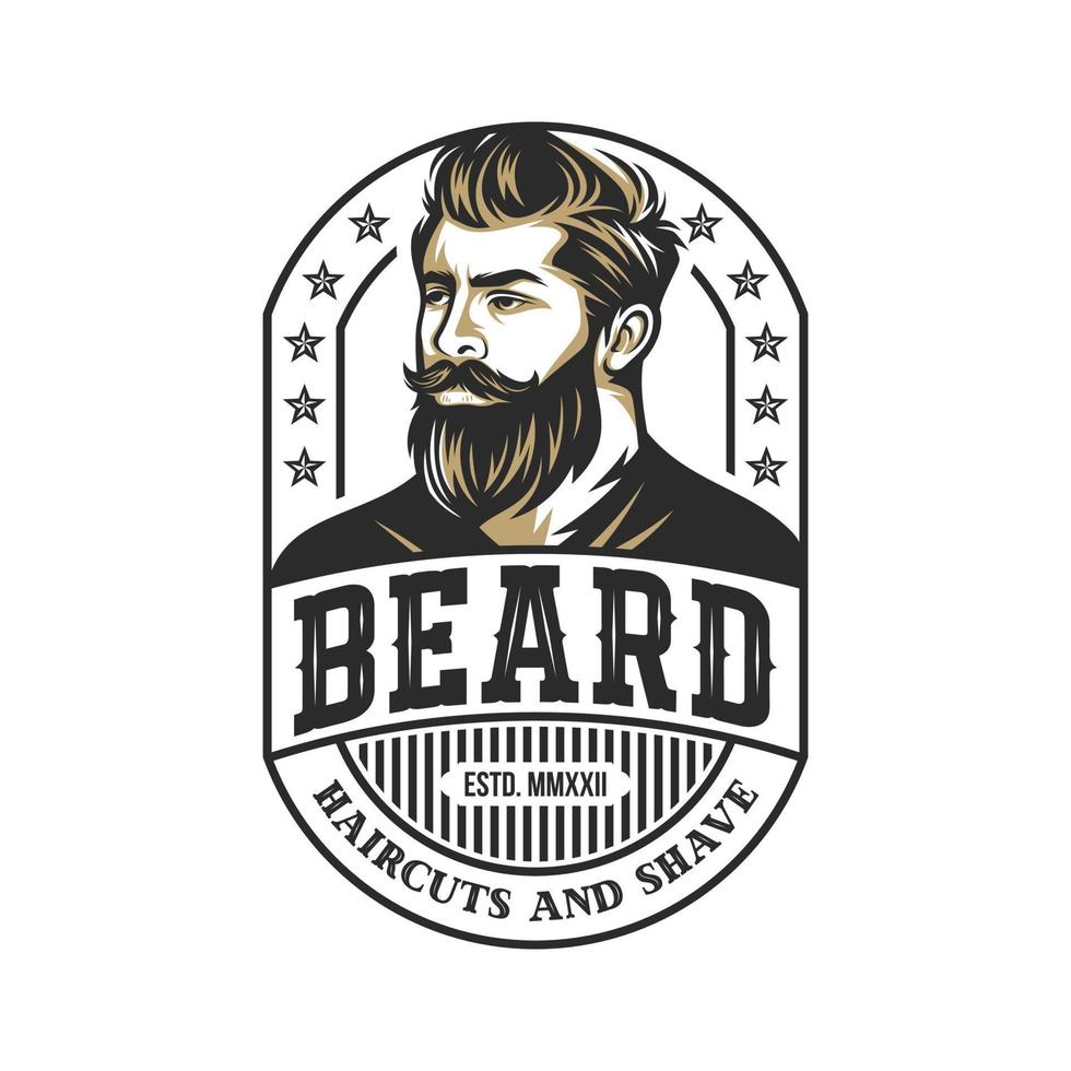 ilustração vetorial de logotipo de barba, modelo de logotipo de barbearia, vetor de homens de corte de cabelo