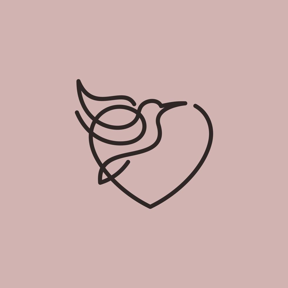 logotipo do beija-flor. logotipo do pássaro. pássaro em desenho vetorial de coração. vetor