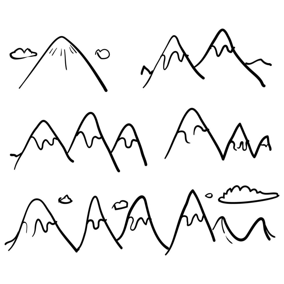 estilo desenhado de mão de ícone de montanha doodle vetor