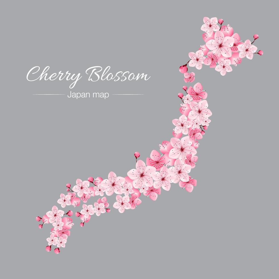 flor de cerejeira, sakura, mapa japão, padrão floral japonês, ilustração vetorial. vetor