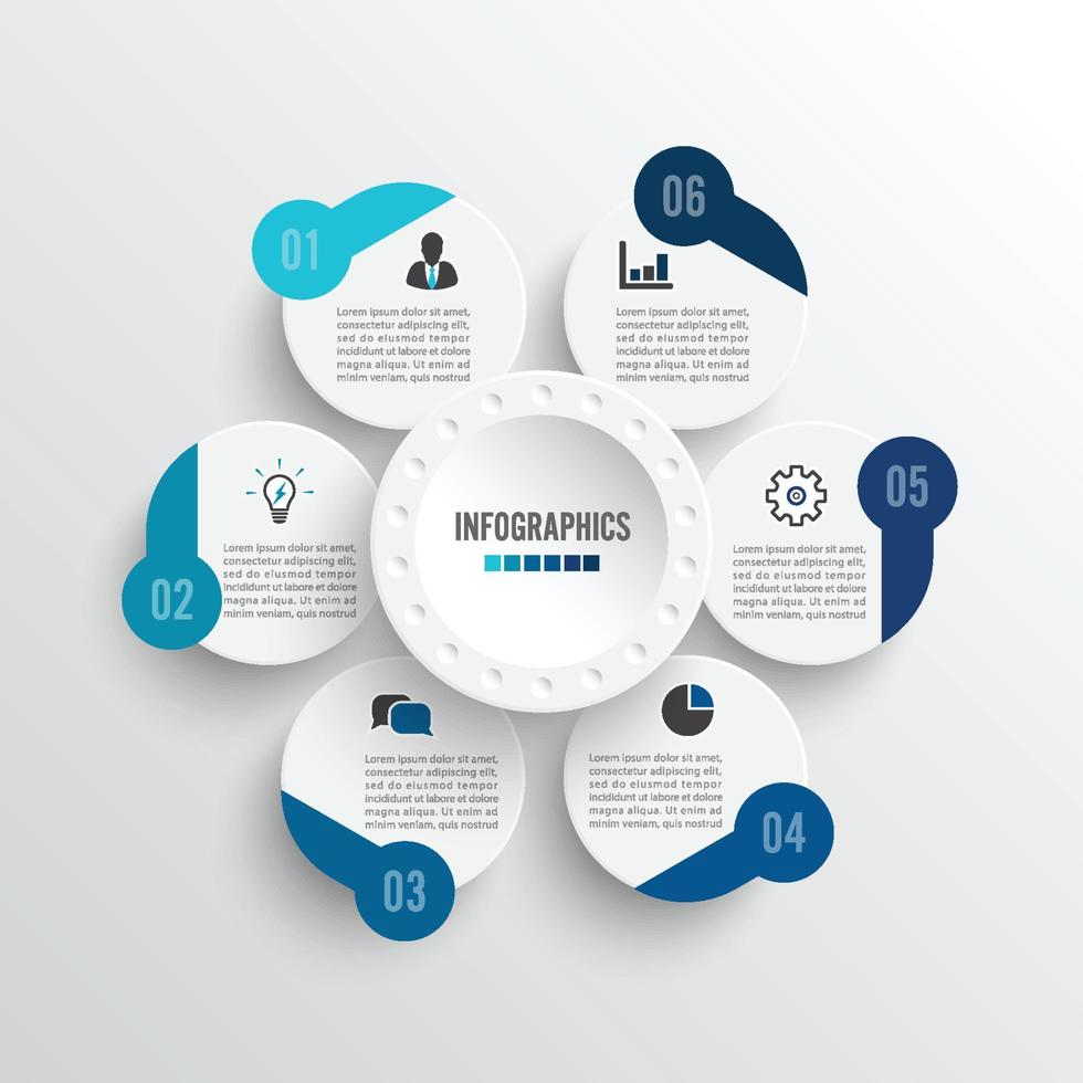 ilustração vetorial opções de infográficos 6. modelo de folheto, negócios, web design. vetor