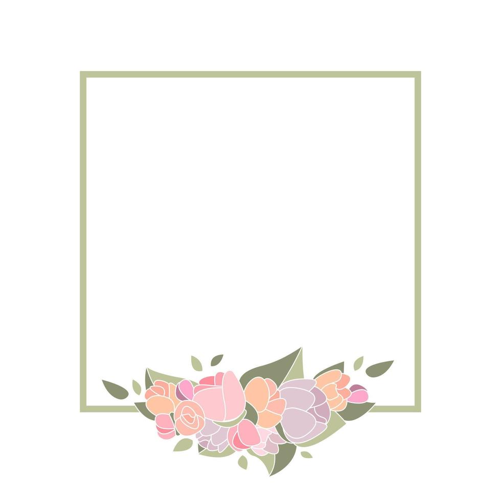 quadros de flores para texto, espaço reservado, copie o espaço. convite de casamento. moldura quadrada com flores. ilustração vetorial. vetor