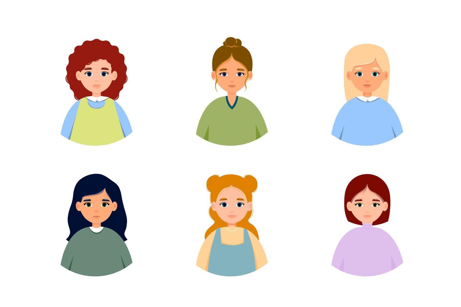 conjunto de retratos de mulher caucasiana. grupo de avatares de pessoa do sexo feminino. ícone de vetor de adulto em estilo simples. Tiros na Cabeça.