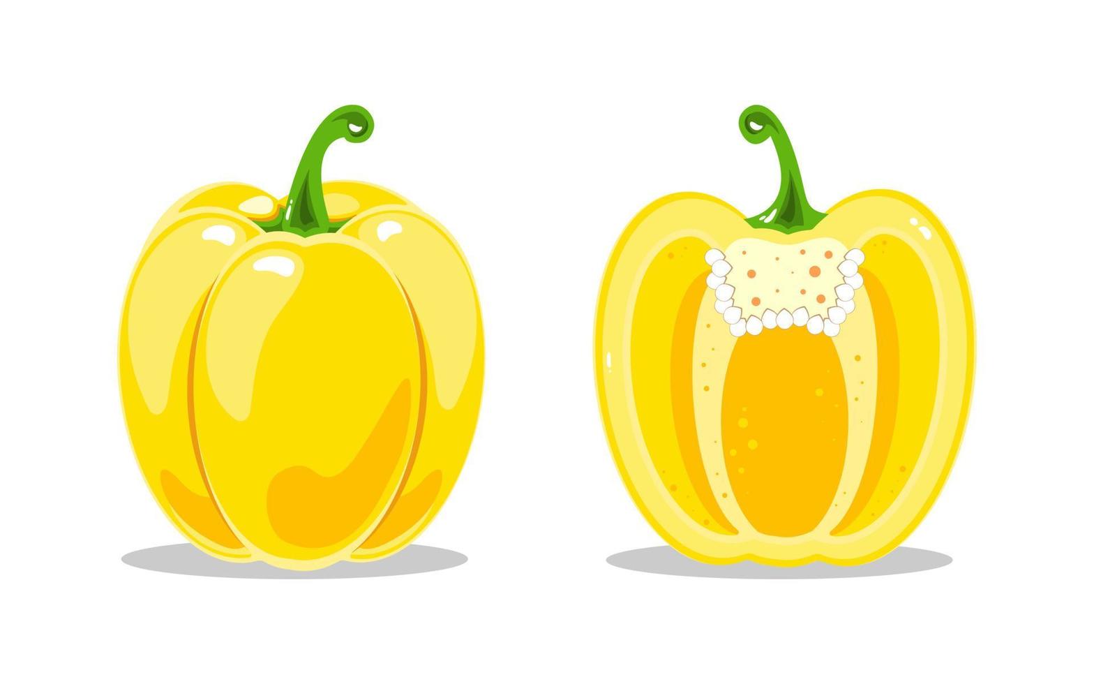 pimentão amarelo e pimentão amarelo no corte. nutrição saudável. ilustração em vetor de legumes.