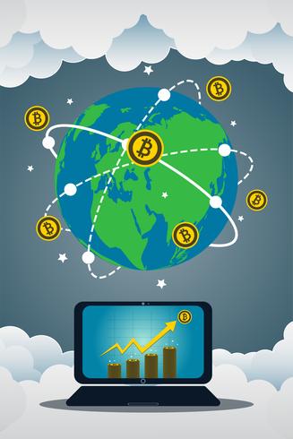 Gráfico de crescimento de ícone de ouro Bitcoin vetor