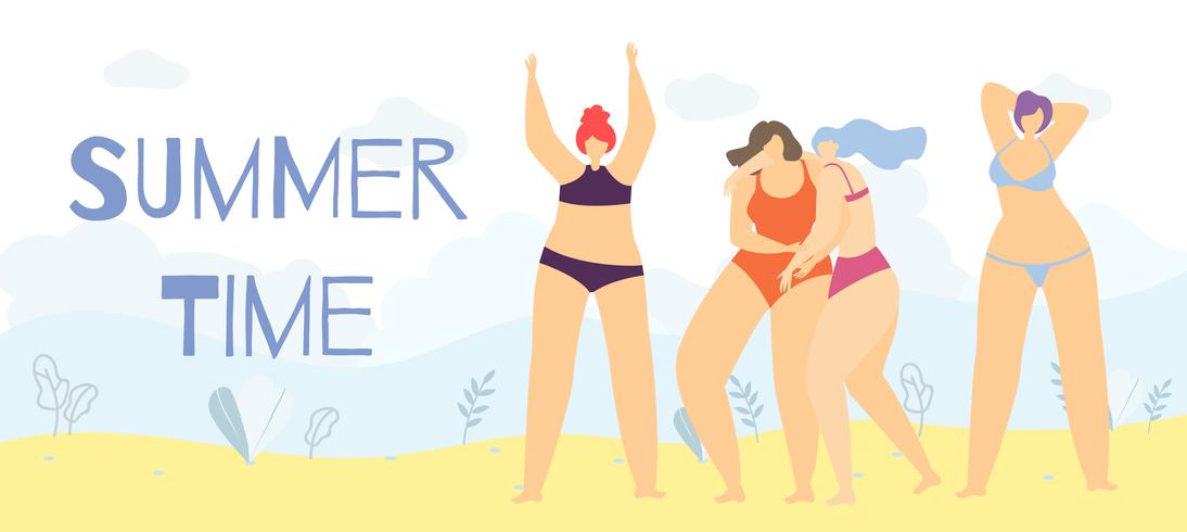 Faixa positiva da mulher dos desenhos animados do corpo do tempo de verão vetor