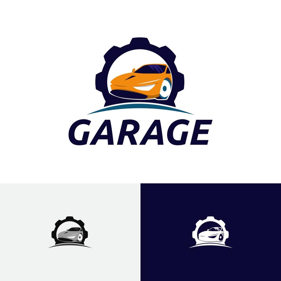 modelo de logotipo de serviço automático de oficina de garagem de carro de engrenagem vetor