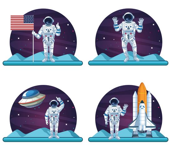 Astronauta e galáxia conjunto de cenários vetor