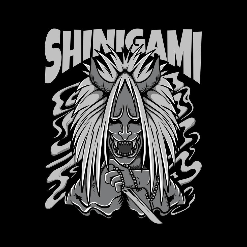ilustração shinigami preto e branco vetor