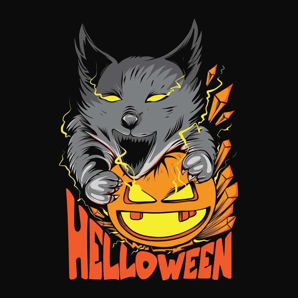 ilustração de lobo e abóbora de halloween para design e impressão de t-shirt vetor