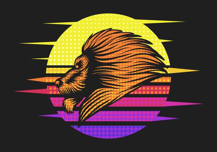 ilustração em vetor retrô por do sol leão