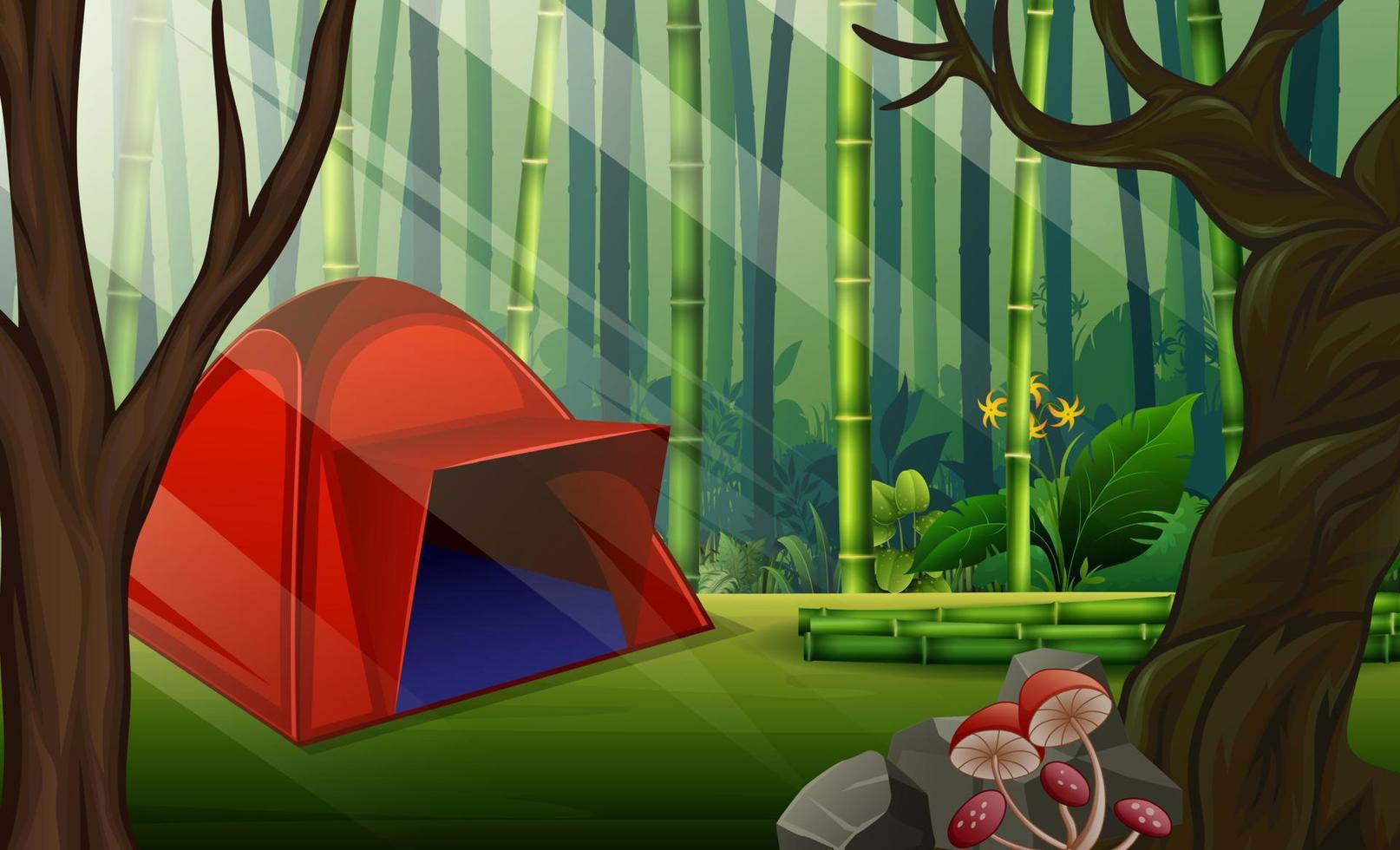 uma barraca de acampamento vermelha na ilustração da floresta vetor