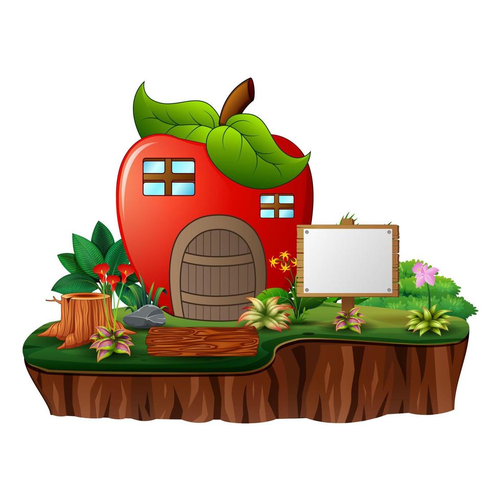 desenho de casa de maçã com um sinal em branco na ilha vetor