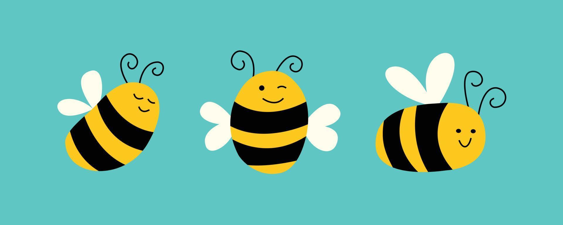 abelhas em personagens fofinhos. desenho de desenhos animados de ilustrações de animais. vetor