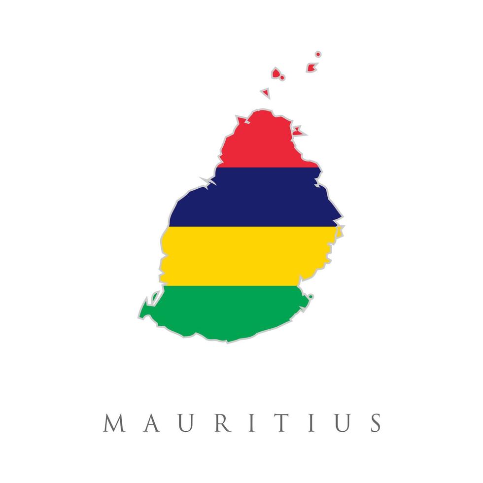 bandeira do país maurício dentro do logotipo do ícone do projeto de contorno do mapa. ilustração vetorial com bandeira nacional da Maurícia com forma de mapa da Maurícia. vermelho, azul, amarelo, cores verdes. sombra de volume no mapa vetor