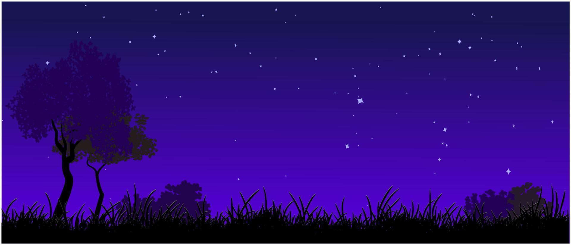 silhueta de grama noturna com fundo de céu de estrelas, fundo de pastagem vetor