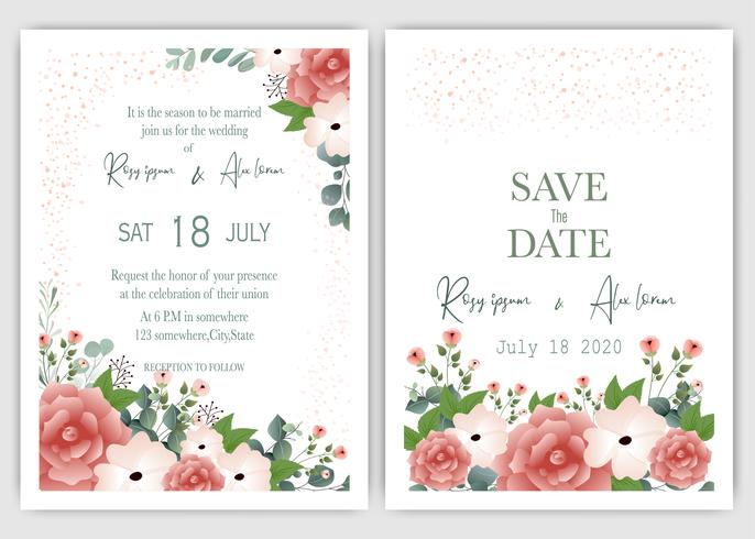 Cartão de convite de casamento floral moderno vetor